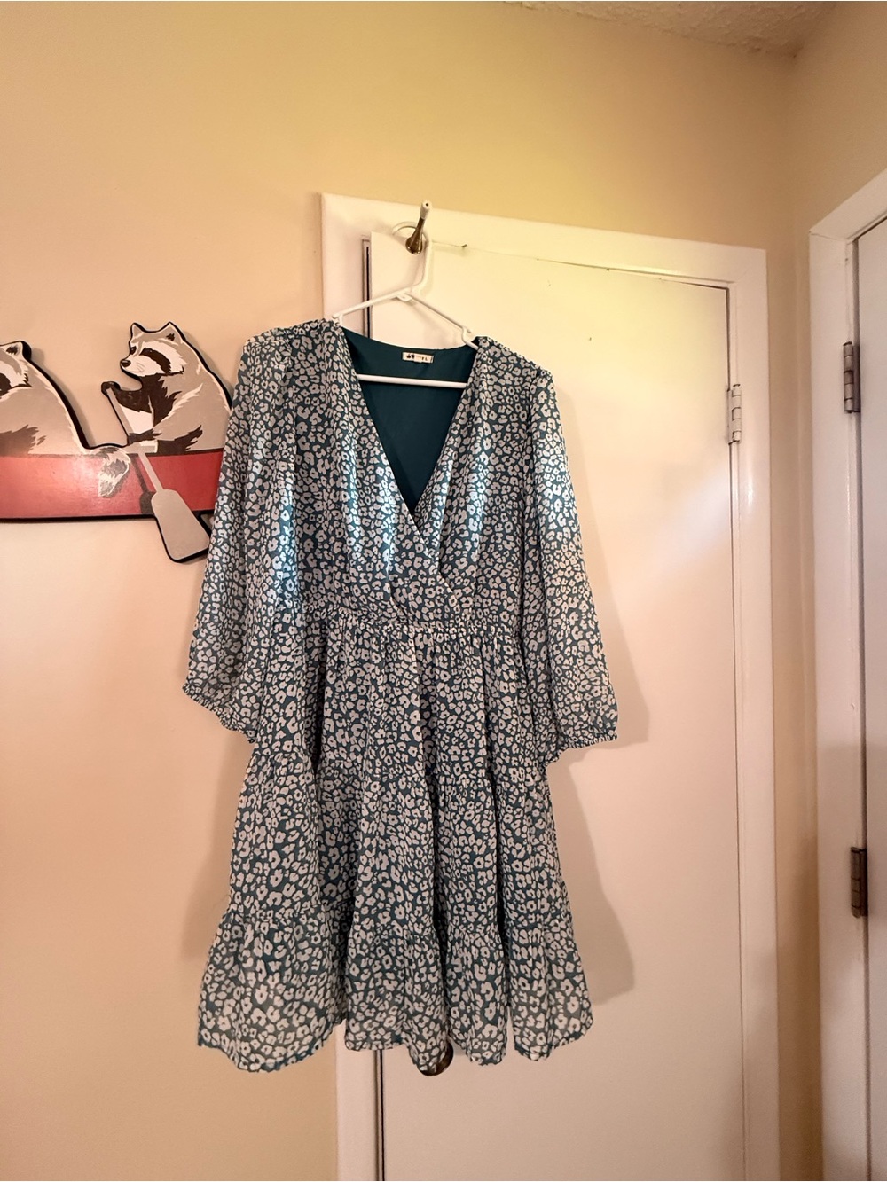 Teal Floral Wrap Dress with V-Neck